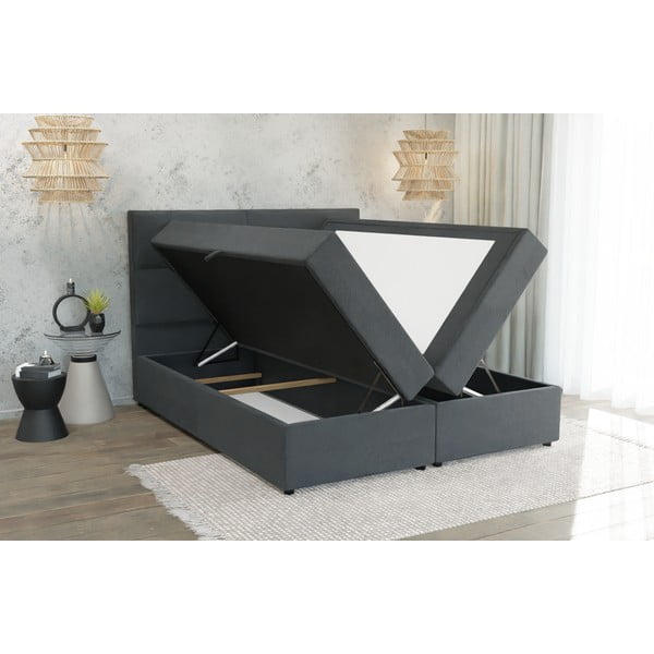 Siva boxspring postelja s prostorom za shranjevanje 140x200 cm Rico – Ropez-image-2