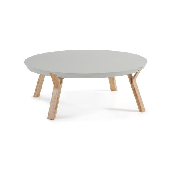 Svetlo siva kavna mizica z nogami iz jesenovega lesa Kave Home Solid, Ø 90 cm