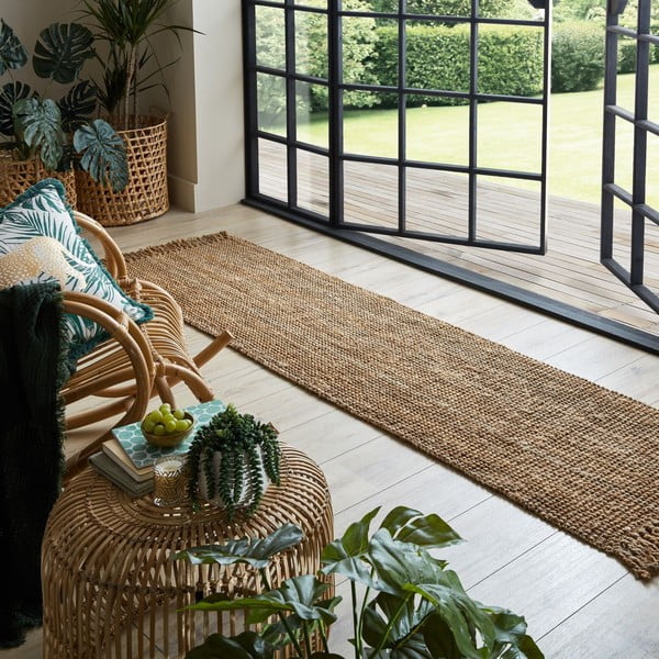 Ročno tkan tekač iz jute v naravni barvi 60x300 cm Jute Boucle – Flair Rugs-image-1