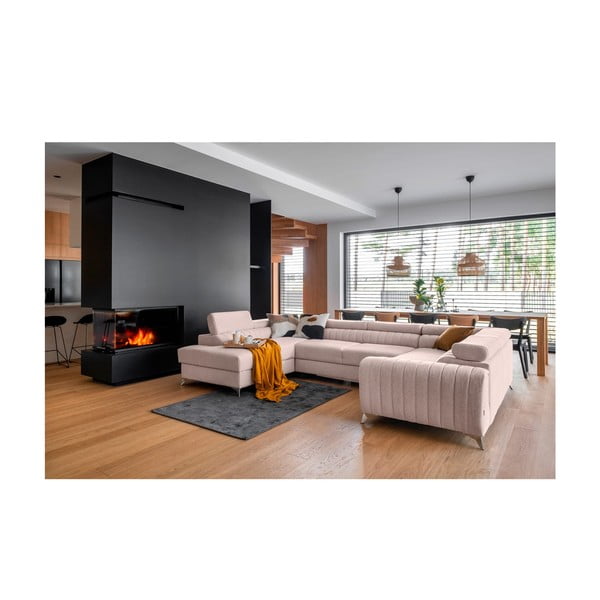 Rožnata raztegljiva/s prostorom za shranjevanje kotna sedežna garnitura (levi kot/v obliki črke "U") Louis – ELTAP-image-1