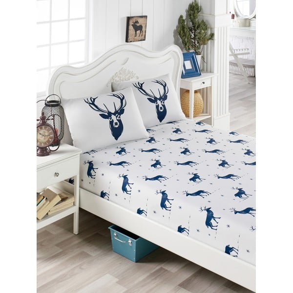 Komplet posteljnine in 2 vzglavnika z mešanico bombaža za zakonsko posteljo EnLora Home Geyik Dark Blue, 160 x 200 cm