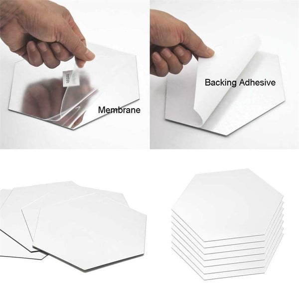 Stenske zrcalne nalepke v kompletu 12 ks 20x17 cm Hexagonal – Ambiance-image-3