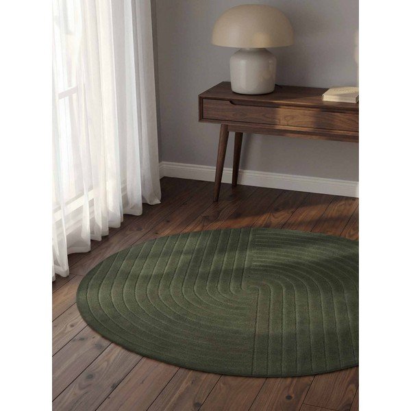 Temno zelena ročno tkana volnena okrogla preproga ø 150 cm Arcura – Vikosa-image-1