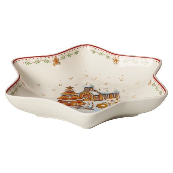 Rdeče-bela servirna porcelanasta skleda v obliki zvezde Villeroy&Boch Gingerbread Village, 24,5 x 24,5 cm-image-2