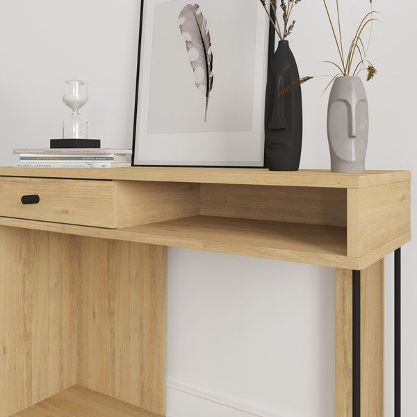 Stranska mizica z mizno ploščo v hrastovem dekorju 35x100 cm Saturne – Marckeric-image-4