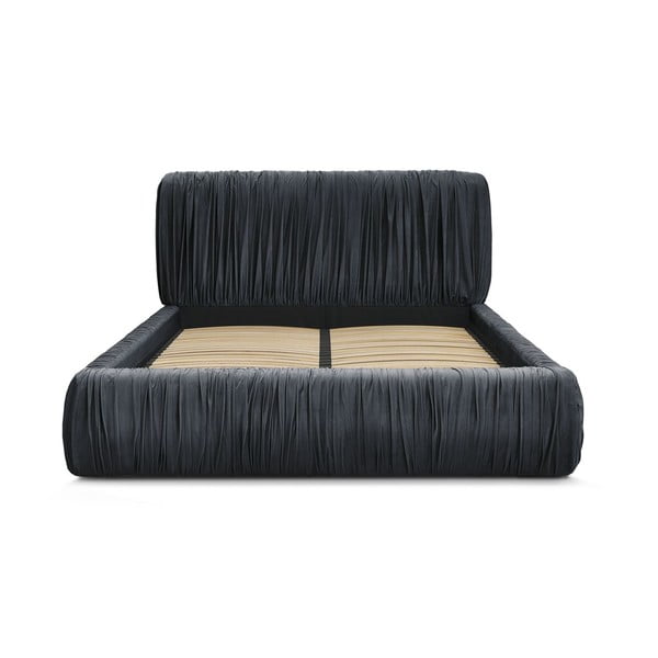 Svetlo modra oblazinjena zakonska postelja s prostorom za shranjevanje in letvenim dnom 180x200 cm Blair – Bobochic Paris-image-4