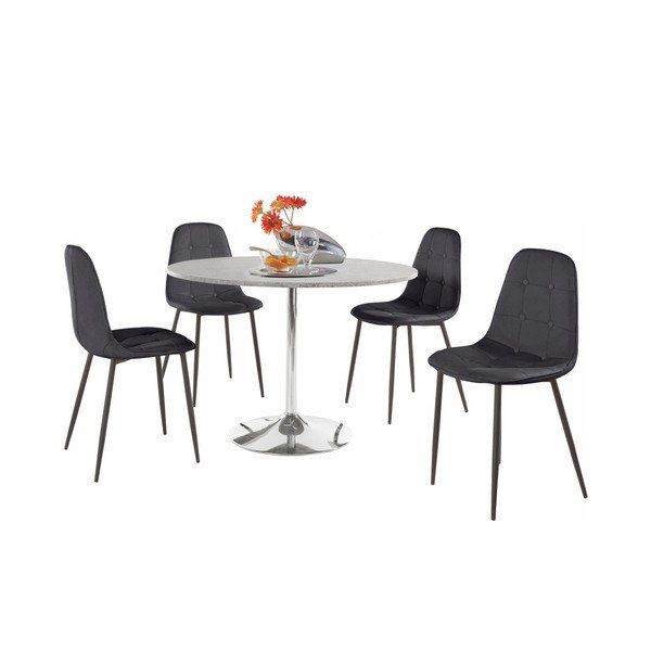 Støraa Terri Betonska okrogla jedilna miza in 4 črni stoli-image-1