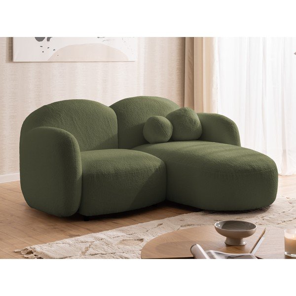 Zelena kotna sedežna garnitura iz tkanine bouclé (desni kot/z ležalnikom) Orbit – Ropez-image-4