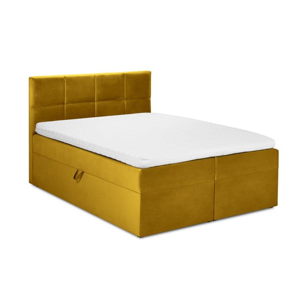 Gorčično rumena žametna zakonska postelja Mazzini Beds Mimicry, 160 x 200 cm