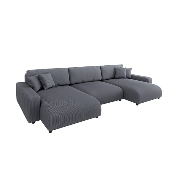 Temno siva raztegljiva kotna sedežna garnitura iz rebrastega žameta s prostorom za shranjevanje Sara – Ropez