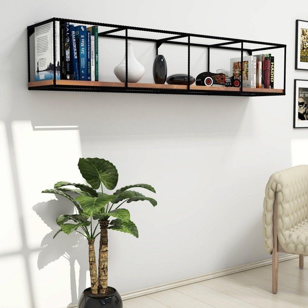 Stenska polica z desko iz temnega oreha Miray, dolžina 120 cm-image-3