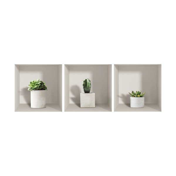Komplet 3 3D stenskih nalepk Ambiance Cactus-image-2