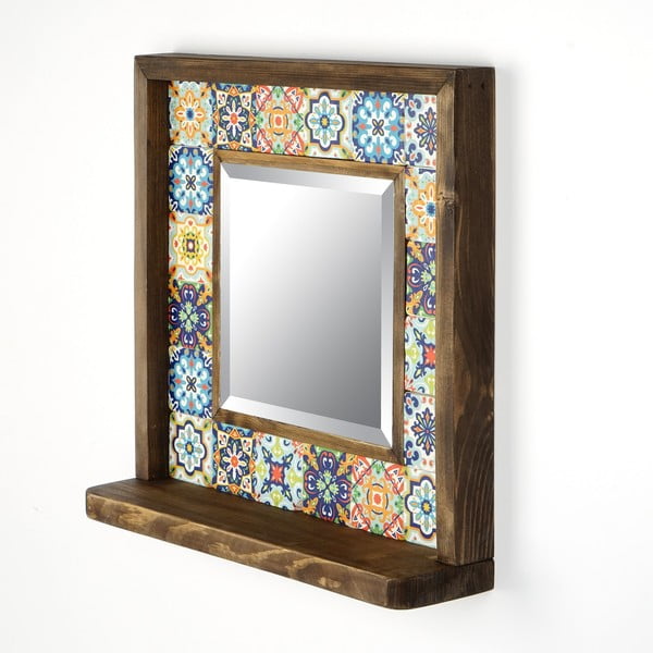 Stensko ogledalo s polico s kamnitim okvirjem 32.5x33 cm – Wallity-image-1