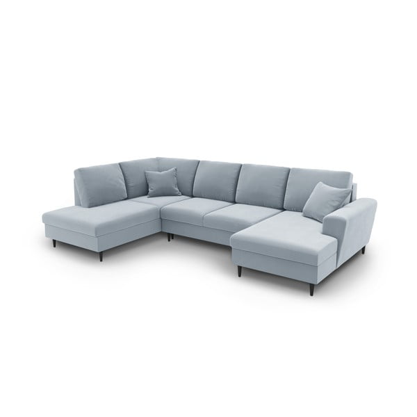 Svetlo modra žametna raztegljiva kotna sedežna garnitura s prostorom za shranjevanje (levi kot/v obliki črke "U") Kyoto – Cosmopolitan Design-image-1