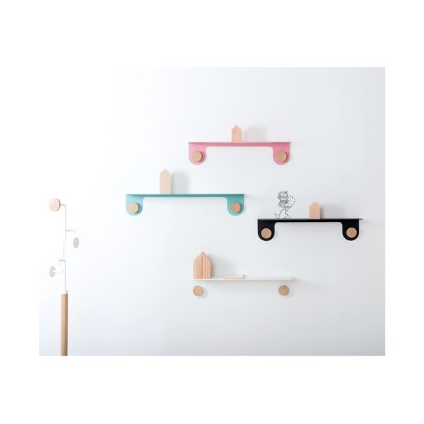 Bela stenska polica iz jekla z detajli iz hrastovega lesa z 2 kavljema Gazzda Hook, dolžina 50 cm-image-2