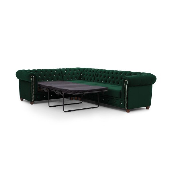 Zelena žametna raztegljiva kotna sedežna garnitura (levi kot/v obliki črke L) York Blik – Ropez-image-2