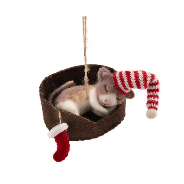 Tekstilni okrasek za jelko 12,5 cm Cat in Basket – Sass & Belle
