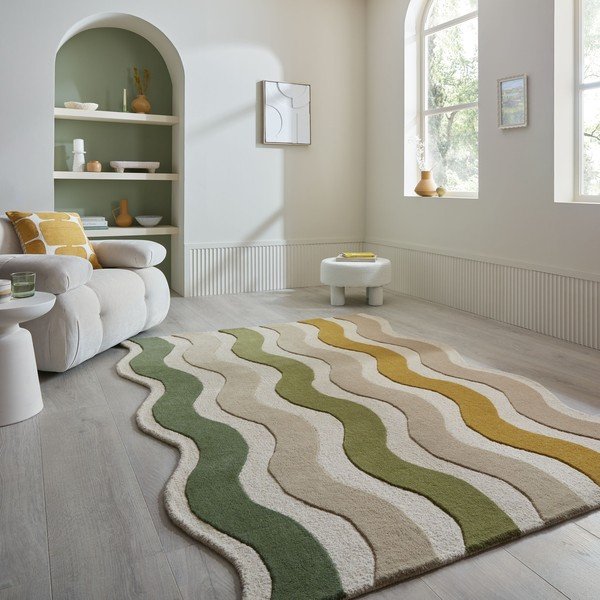 Zelena/v naravni barvi ročno tkana volnena preproga 140x200 cm Cascade Wool – Flair Rugs-image-1