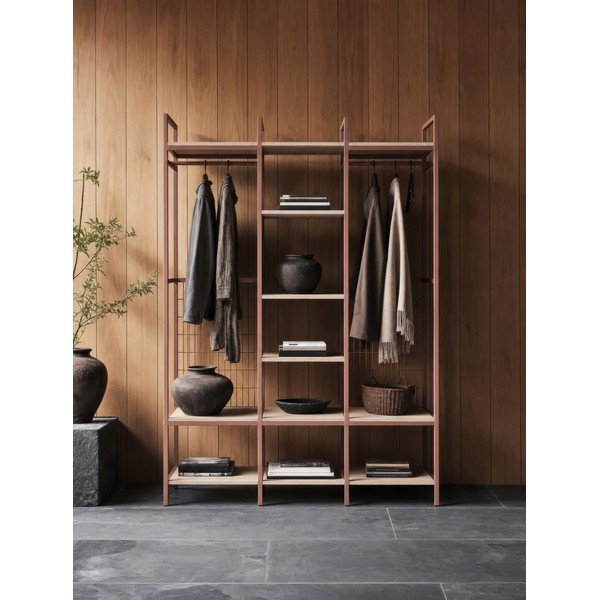 Odprta jeklena garderobna omara v barvi terakote 140x179,5x40 cm Amara – Marckeric-image-1