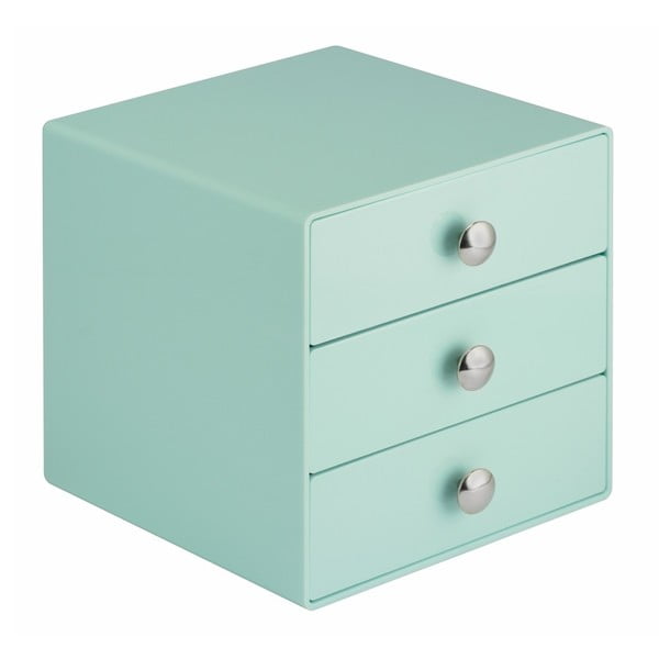 Mint zelena škatla za shranjevanje s 3 predali iDesign Drawers, višina 16,5 cm