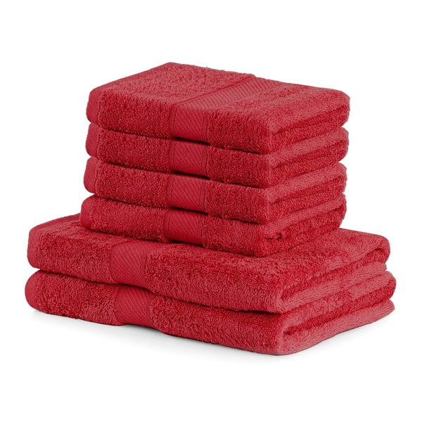 Komplet 2 rdečih kopalnih brisač in 4 brisač DecoKing Bamby Red