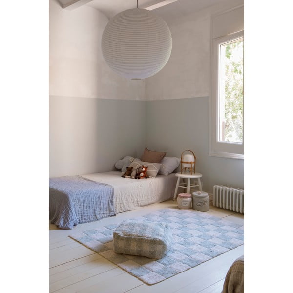 Svetlo modra/kremno bela pralna ročno tkana bombažna preproga 120x160 cm Kitchen Tiles Blue Sage – Lorena Canals-image-1