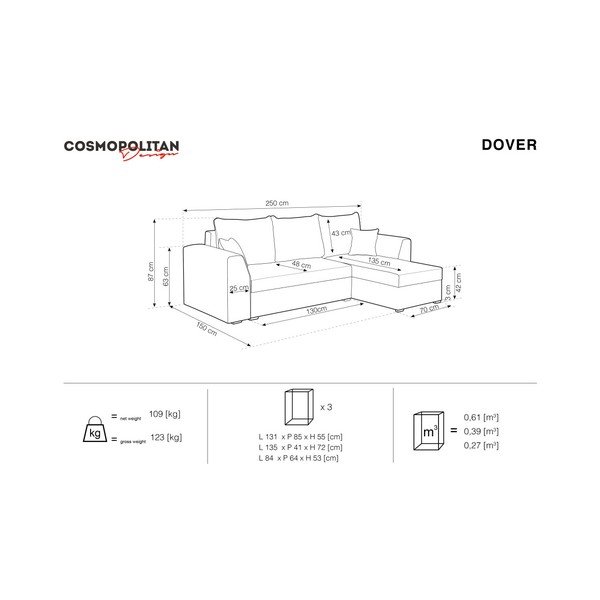 Antracitna kotna raztegljiva sedežna garnitura Cosmopolitan design Dover-image-3