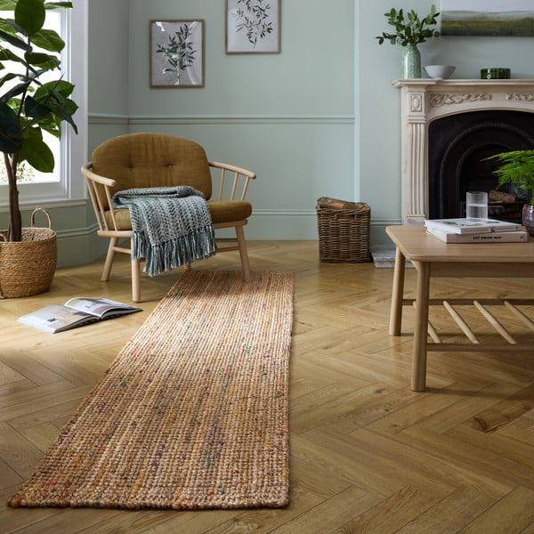 Ročno tkan tekač iz jute v naravni barvi 60x300 cm Jute Boucle Multi – Flair Rugs-image-1