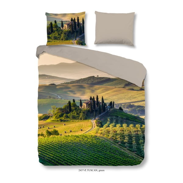 Bombažno posteljno perilo za zakonsko posteljo Dobro jutro Toskana zelena, 200 x 240 cm