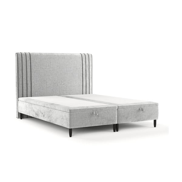Siva oblazinjena zakonska postelja s prostorom za shranjevanje 180x200 cm Musca – Maison de Rêve