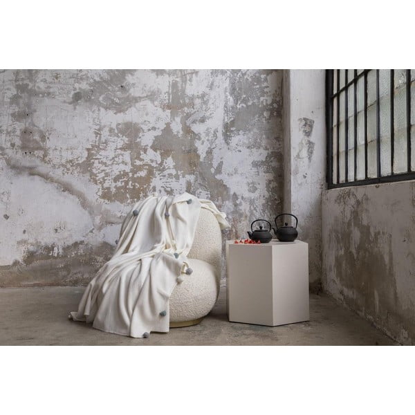 Kremno belo pregrinjalo iz flisa 150x200 cm Pom Pom – Mijolnir-image-2