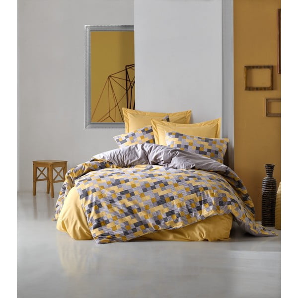 Rumena bombažna podaljšana posteljnina za zakonsko posteljo z rjuho in pregrinjalom 240x260 cm Elon - Mijolnir
