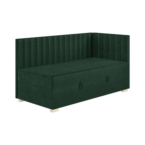 Temno zelena kotna otroška postelja s prostorom za shranjevanje z vzmetnico 90x200 cm Snugi – Ghado-image-4