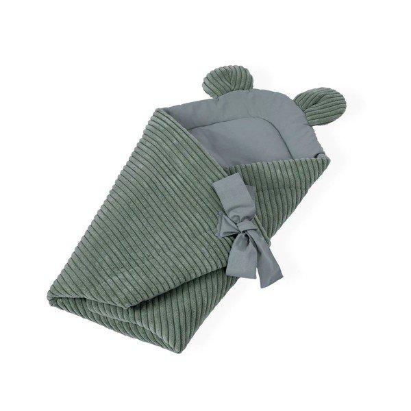 Zelena odeja za povijanje dojenčka iz rebrastega žameta 35x65 cm – Meowbaby-image-1