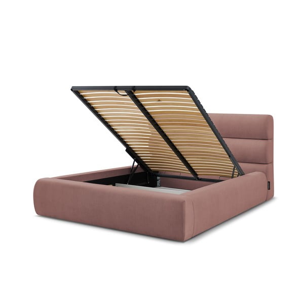 Svetlo rožnata oblazinjena zakonska postelja s prostorom za shranjevanje in letvenim dnom 180x200 cm Jagna – Bobochic Paris-image-4