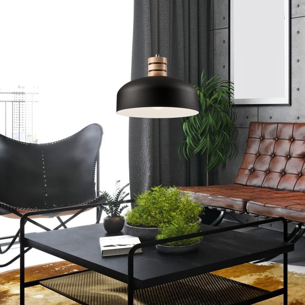 Črna viseča svetilka s kovinskim senčilom ø 30 cm Cosmo – LAMKUR-image-3