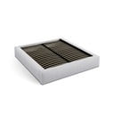 Svetlo siva oblazinjena zakonska postelja s prostorom za shranjevanje in z letvenim dnom 200x200 cm Simon – Micadoni 