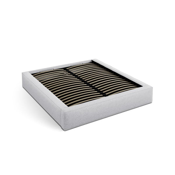 Svetlo siva oblazinjena zakonska postelja s prostorom za shranjevanje z letvenim dnom 200x200 cm Simon Darren – Micadoni -image-2