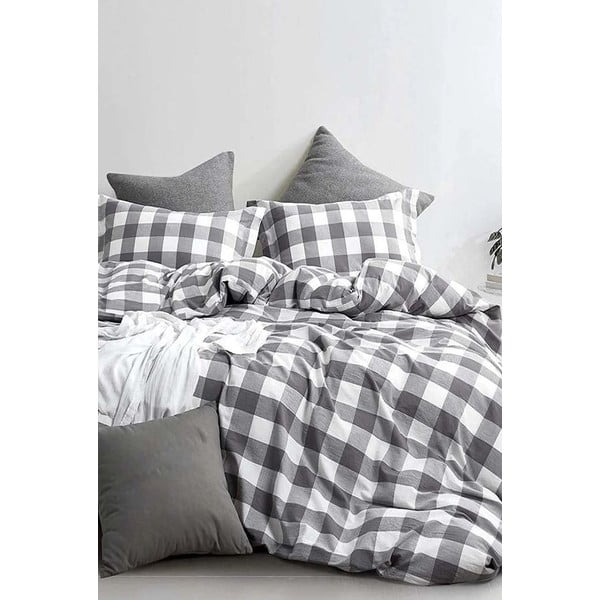 Belo-siva bombažna podaljšana posteljnina za zakonsko posteljo z rjuho 200x220 cm - Mila Home