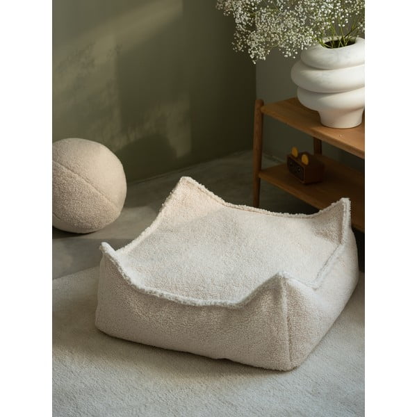 Kremno bela otroška vreča za sedenje iz tkanine bouclé Square – Wigiwama-image-2