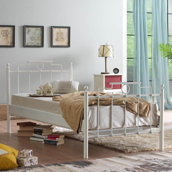 Bela kovinska postelja z letvenim dnom 120x200 cm Hatkus – Kalune Design-image-1