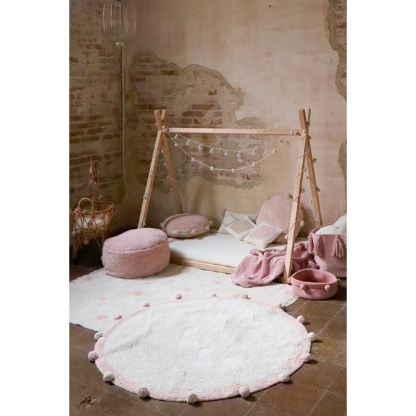 Kremno bela pralna ročno tkana bombažna otroška preproga ø120 cm Bubbly Vintage Nude – Lorena Canals-image-3