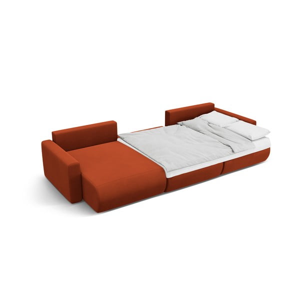 Opečnato oranžna žametna raztegljiva kotna sedežna garnitura s prostorom za shranjevanje (v obliki črke "U") Belfast – Cosmopolitan Design-image-4