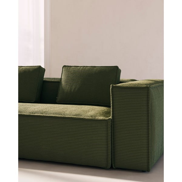 Zelena okrasna blazina za sedežno garnituro iz rebrastega žameta Blok – Kave Home-image-2