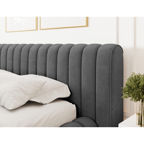 Temno siva oblazinjena zakonska postelja s prostorom za shranjevanje in z letvenim dnom 160x200 cm Carilla – ELTAP-image-4