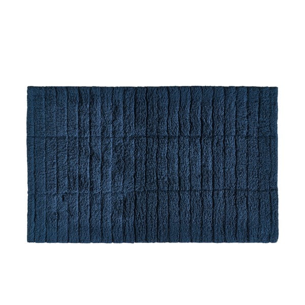 Temno modra bombažna kopalniška preproga Zone Tiles, 80 x 50 cm