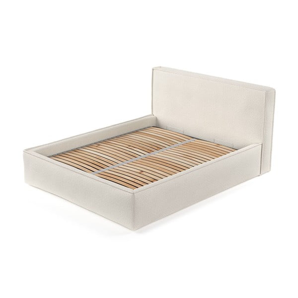 Bež oblazinjena zakonska postelja s prostorom za shranjevanje z letvenim dnom 160x200 cm Lounge L – Maison de Rêve-image-3