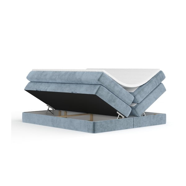 Modra boxspring postelja s prostorom za shranjevanje in brez vzglavja 200x200 cm Juniper – Maison de Rêve-image-3