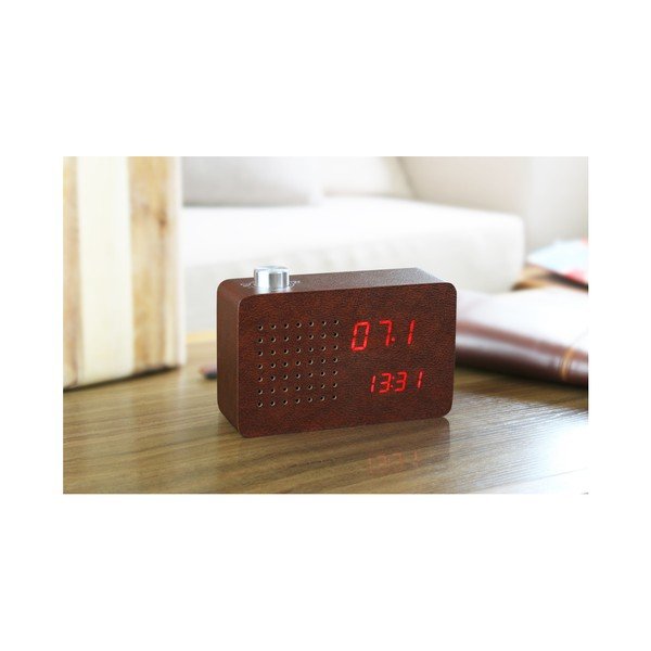 Temno rjava budilka z rdečim zaslonom LED in radiem Gingko Radio Click Clock-image-2
