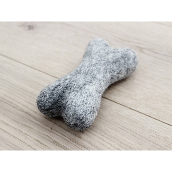 Jekleno siva volnena igrača za hišne ljubljenčke v obliki kosti Wooldot Pet Bones, dolžina 14 cm
